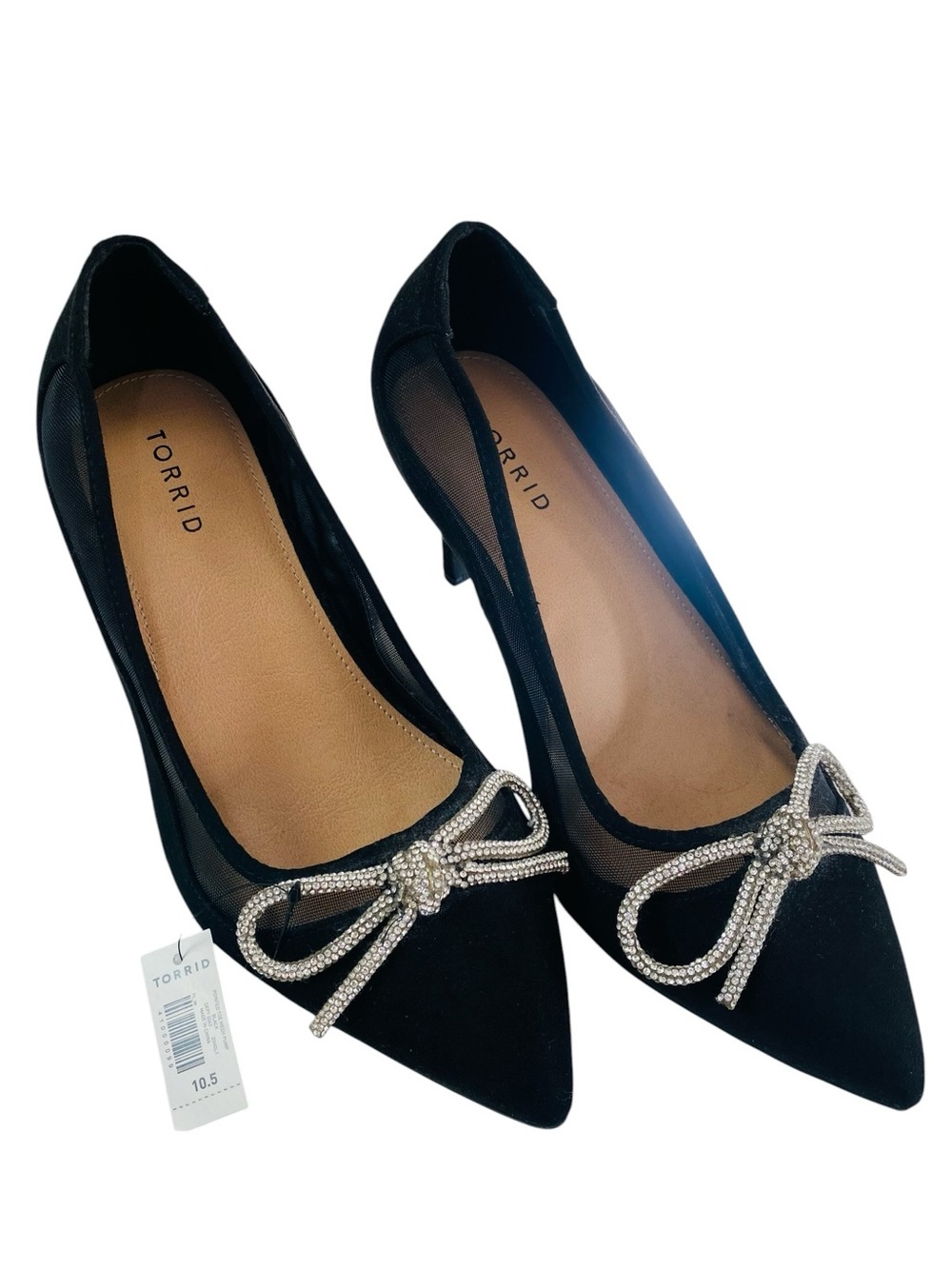 Torrid Pointed Toe Mesh Pumps W/ Rhinestone Bow Details Size 10.5WW
